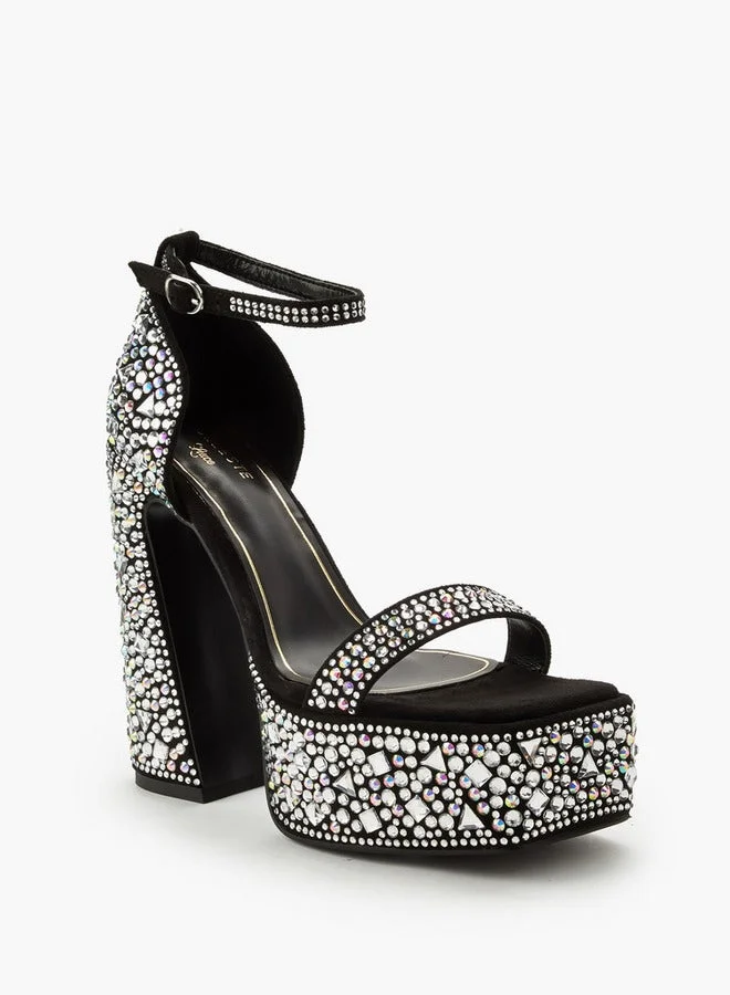 سيليست صنادل نسائية بكعب عريض مرصع